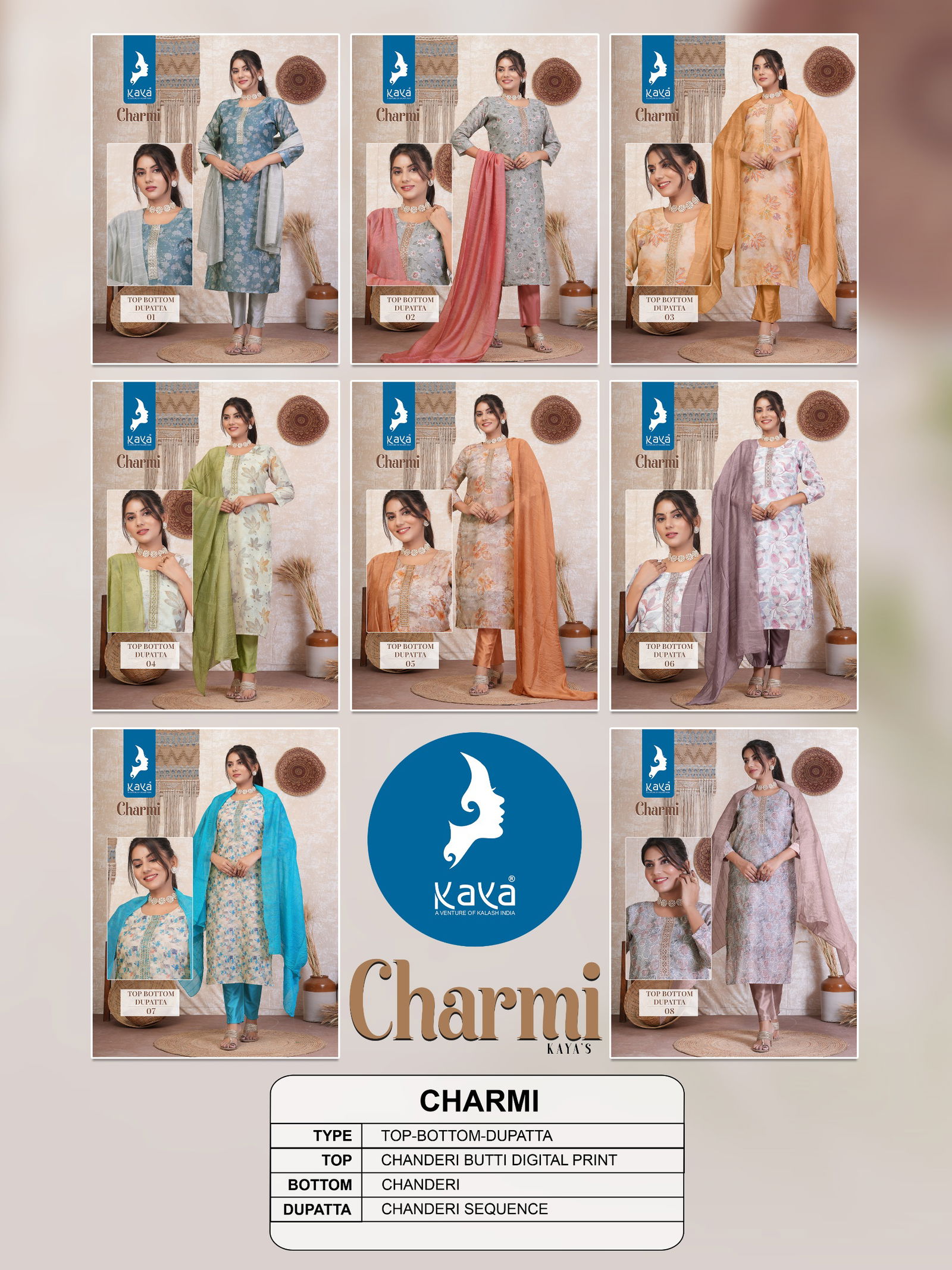 Charmi By Kaya Chanderi Butti Silk Kurti With Bottom Dupatta Wholesale Price In Surat